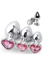 3'lü Set Anal Plug Metal Kalp Pırlanta Başlı Saklama Kılıflı