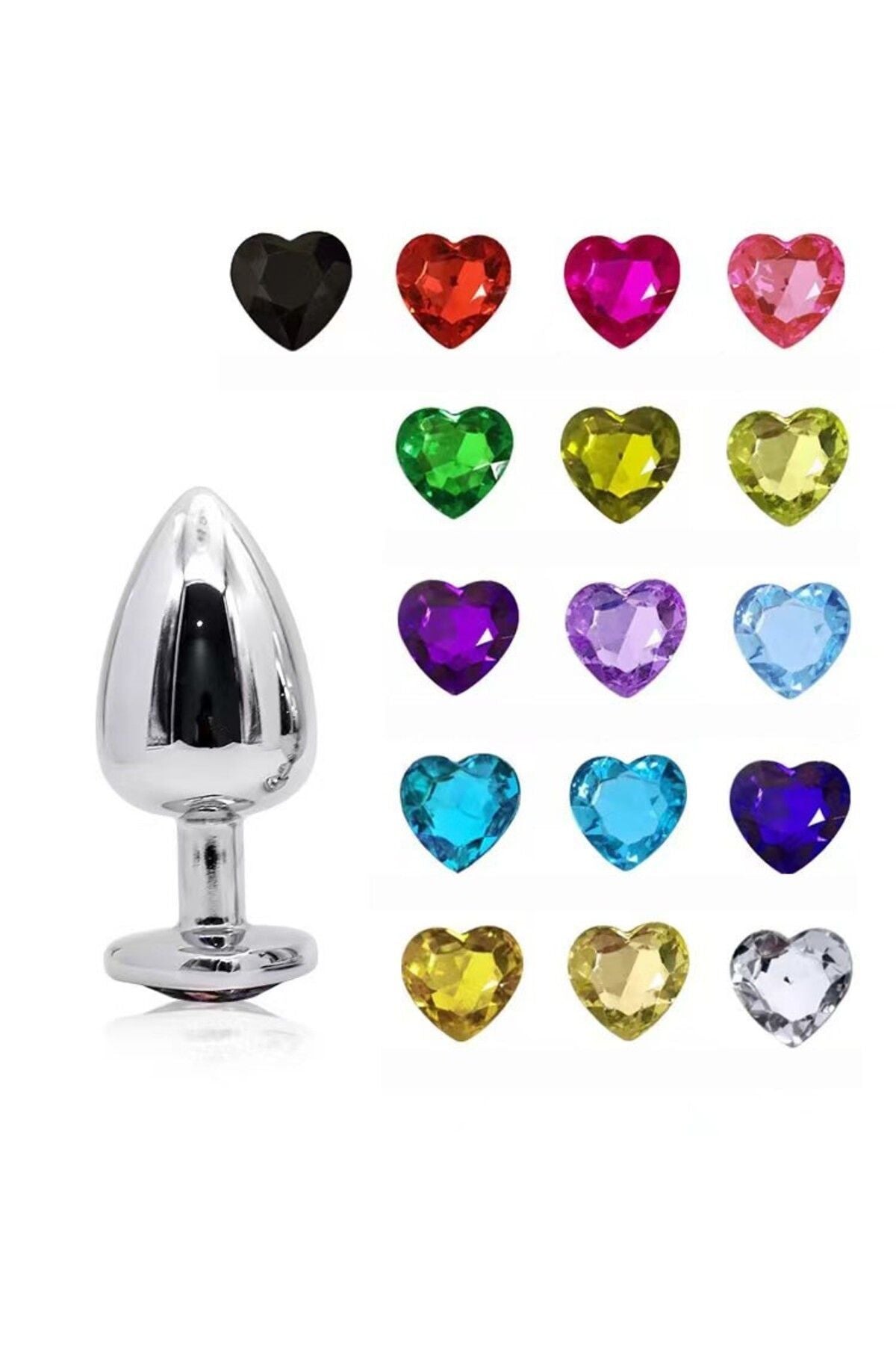 3'lü Set Anal Plug Metal Kalp Pırlanta Başlı Saklama Kılıflı