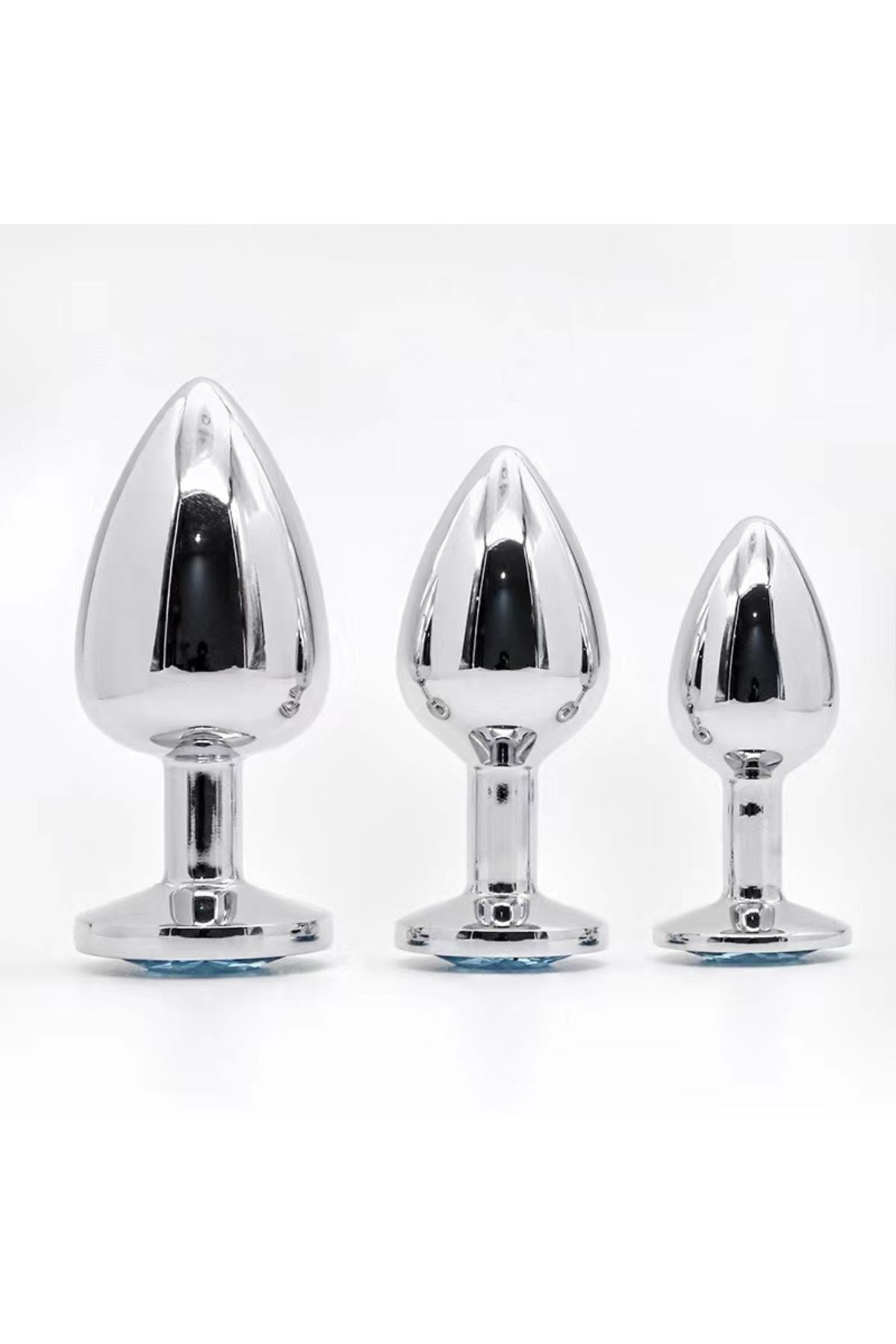 3'lü Set Anal Plug Metal Kalp Pırlanta Başlı Saklama Kılıflı