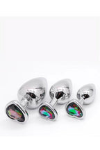 3'lü Set Anal Plug Metal Kalp Pırlanta Başlı Saklama Kılıflı
