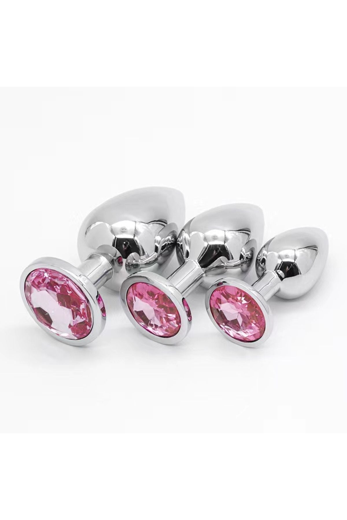 3'lü Set Anal Plug Metal Top Pırlanta Başlı Saklama Kılıflı