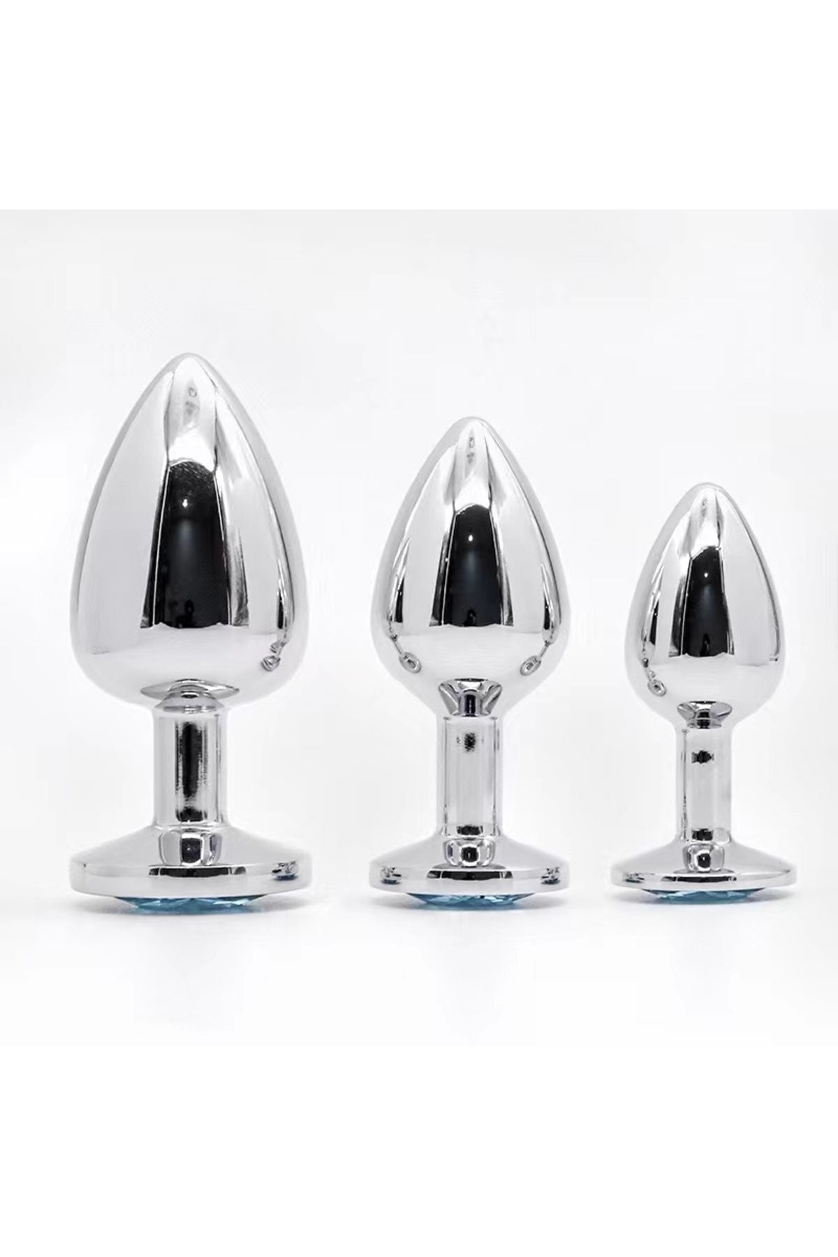 3'lü Set Anal Plug Metal Top Pırlanta Başlı Saklama Kılıflı