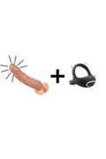 Telefon Kontrollü Titreşimli Penis Halkası+Titreşimli Penis Kılıfı Ten Rengi