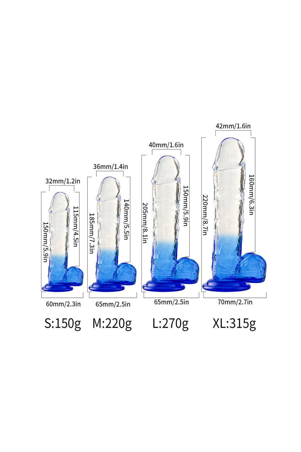 Silikon Şeffaf Mor Renkli Realistik Dildo 20 cm
