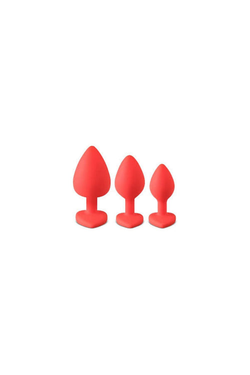 3'lü Set Anal Plug Slikon Top Pırlanta Taşlı Saklama Kılıflı