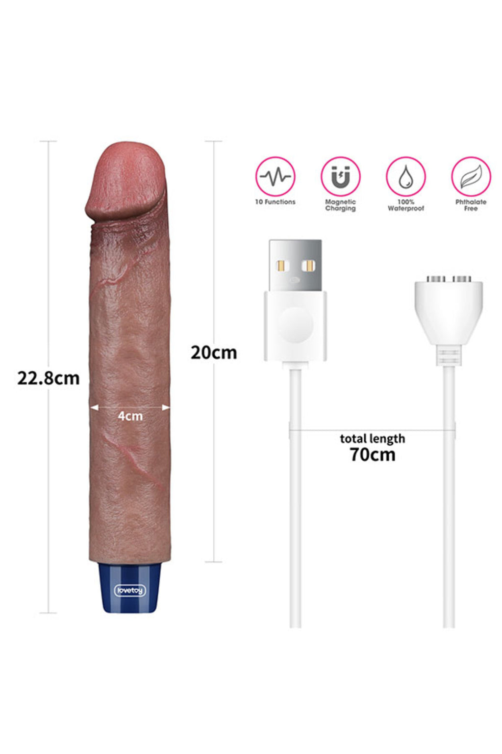 Gerçekçi Yumuşak Silikon Şarjlı Titreşimli Dildo – 23 cm