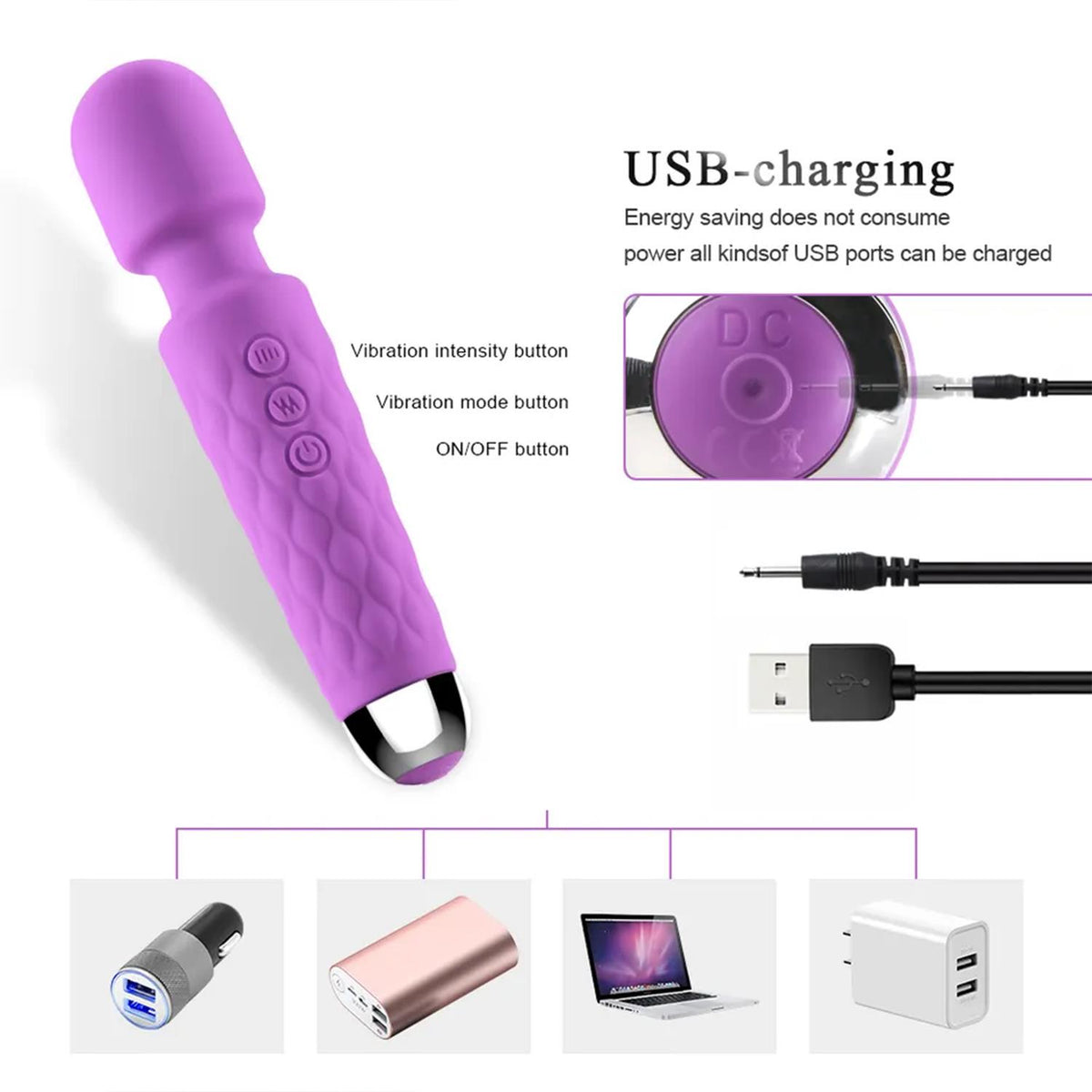 Bükülebilir Başlıklı Wand Vibratör Mor