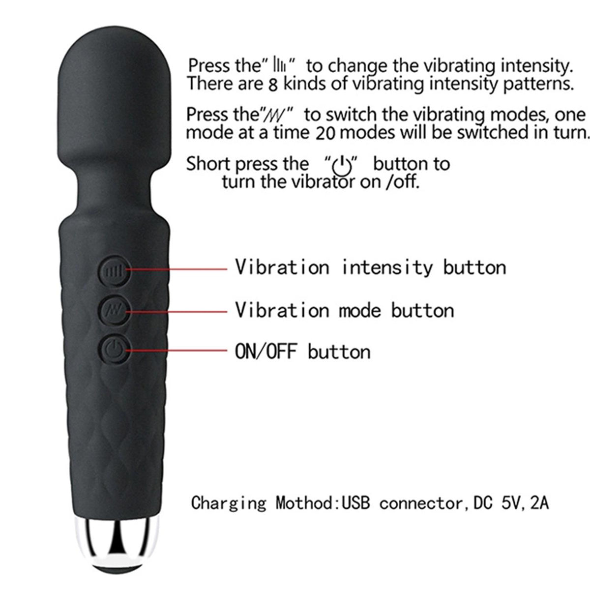 Bükülebilir Başlıklı Wand Vibratör Siyah