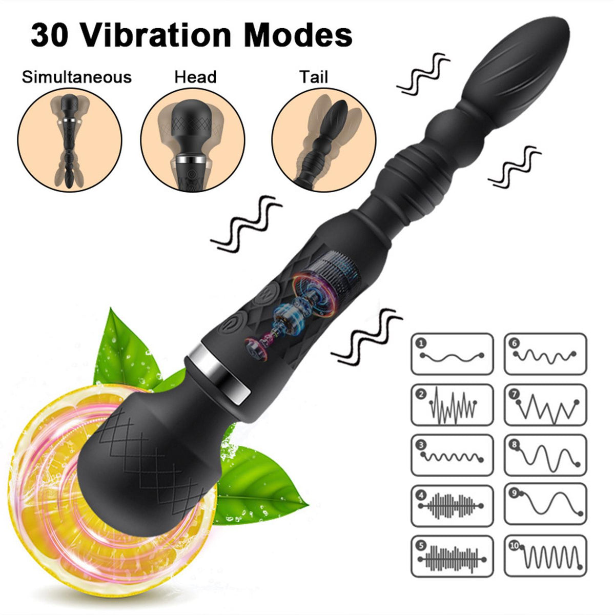 Çift Uçlu 30 Modlu Şarjlı Siyah Vibratör Mor– Güçlü, Sessiz ve Çok Fonksiyonlu
