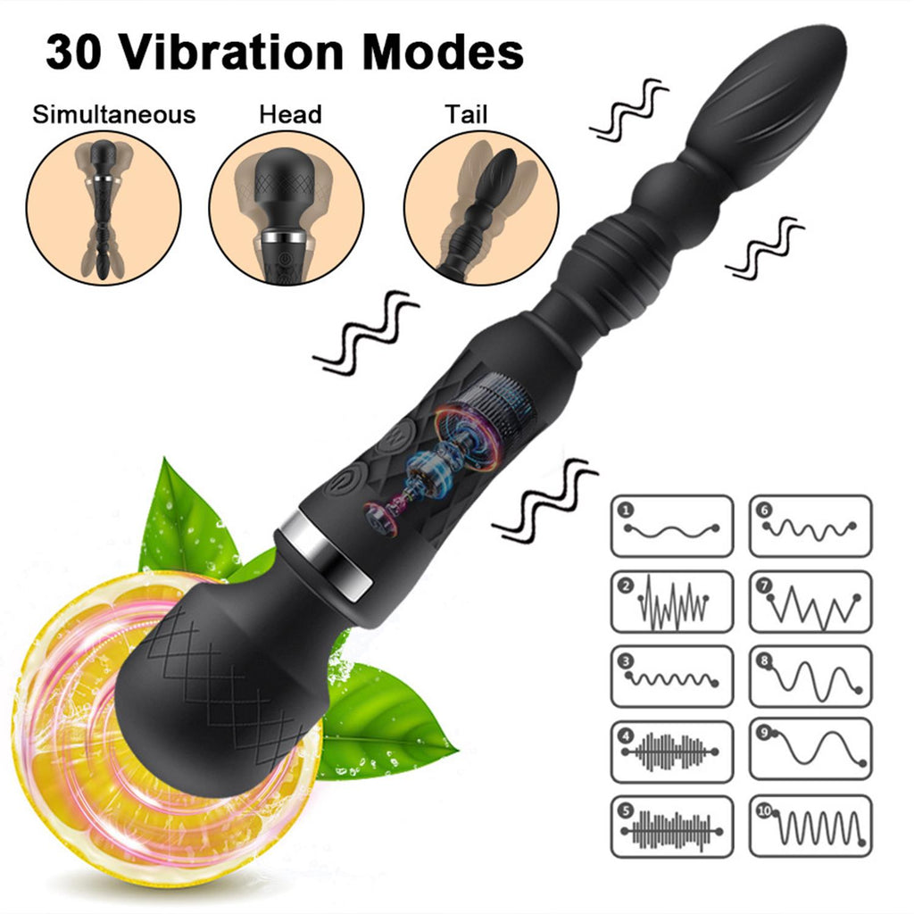 Çift Uçlu 30 Modlu Şarjlı Siyah Vibratör – Güçlü, Sessiz ve Çok Fonksiyonlu