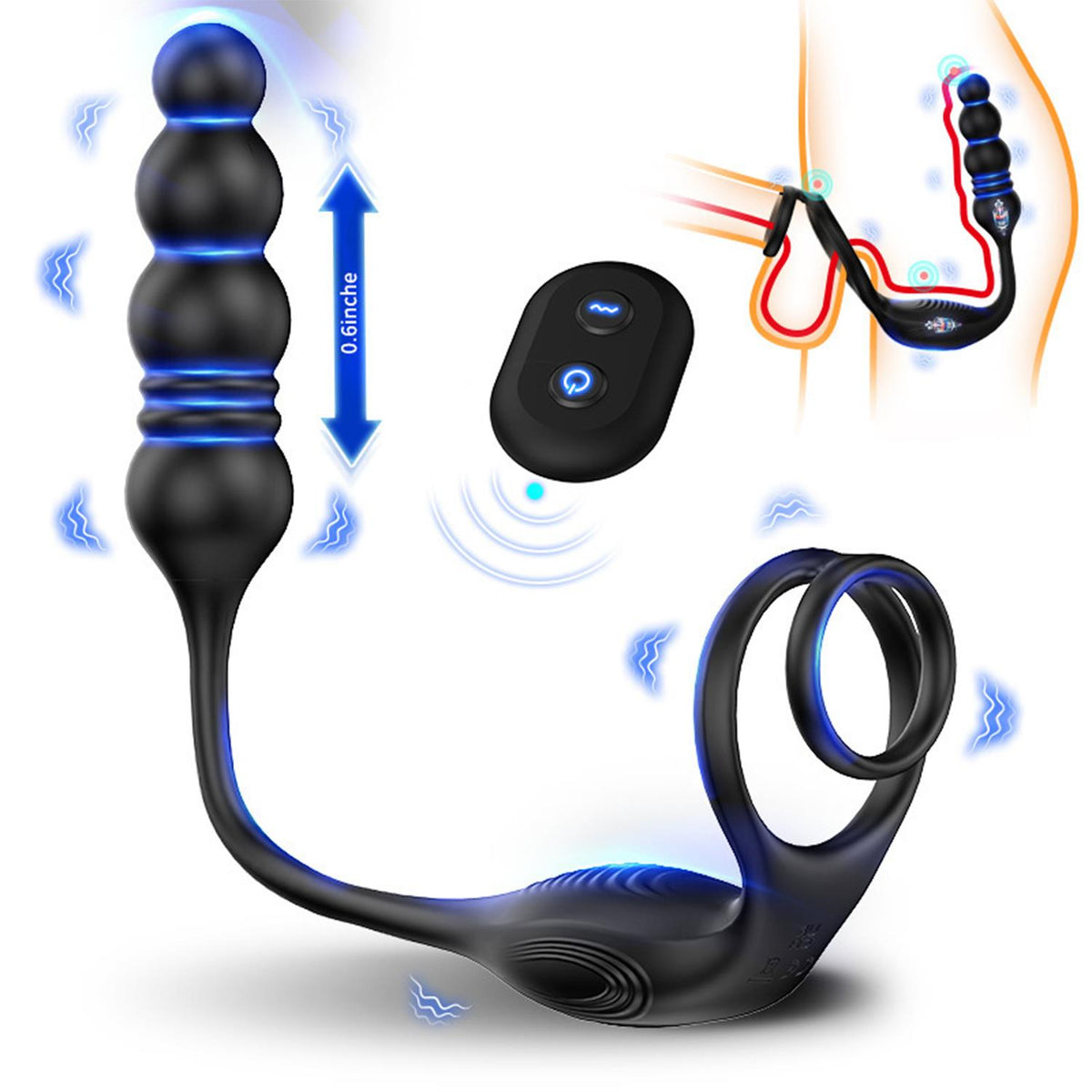 Erkekler İçin Çift Halkalı Anal Vibratör – Prostat Masajörü, 9 Titreşim & İtme Modu, USB Şarjlı, Su Geçirmez
