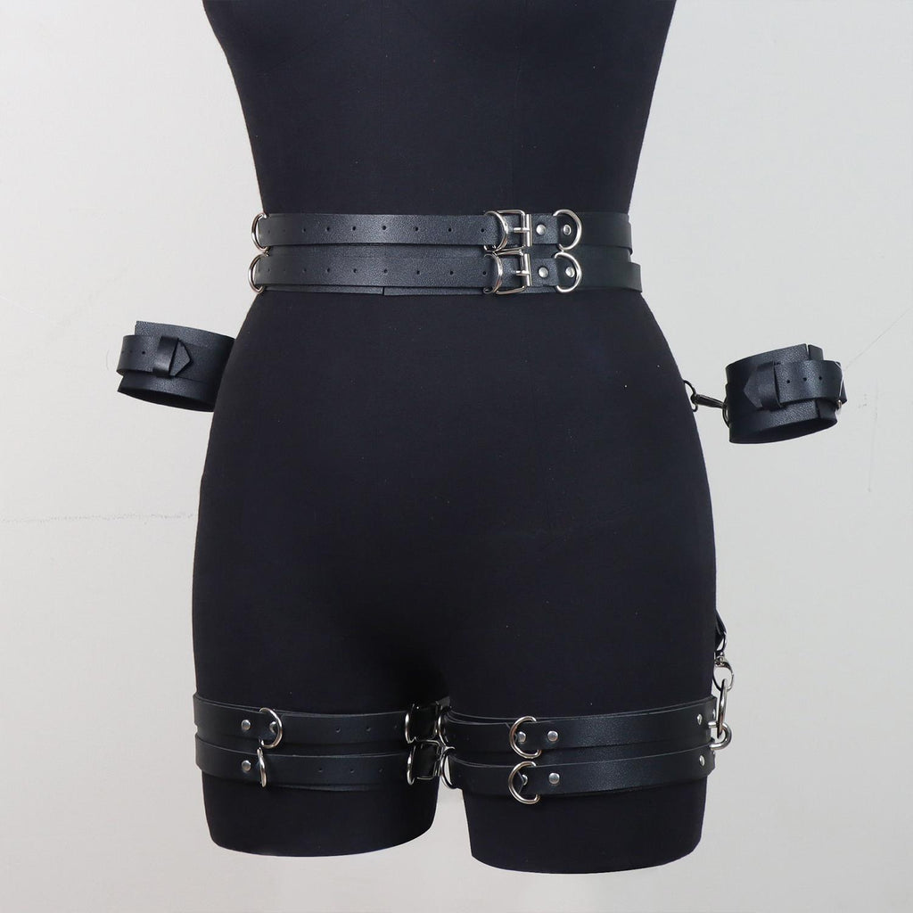 Kalça ve Bilek Bağlama Deri Harness – Siyah