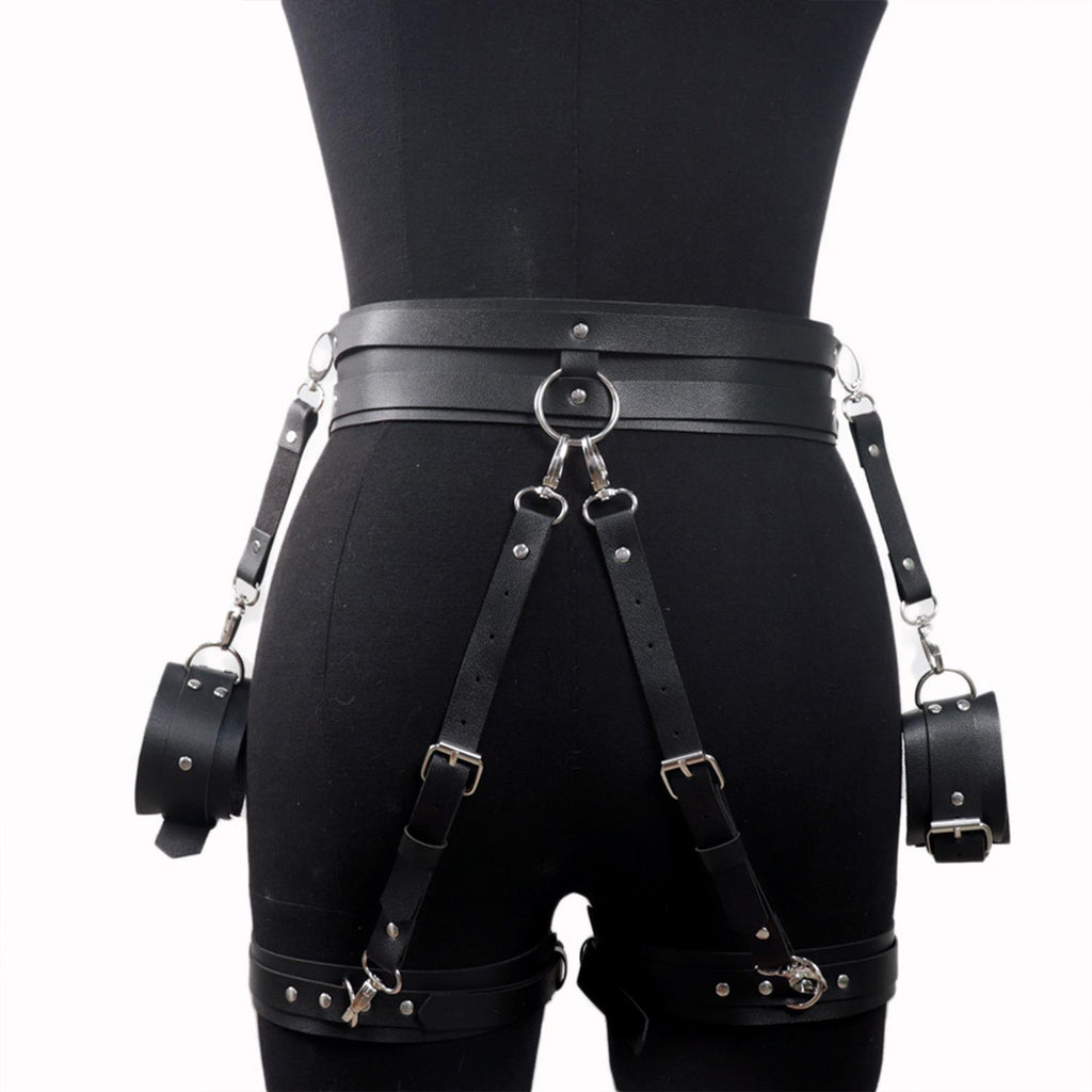 Kalça ve Bilek Bağlama Deri Harness – Siyah