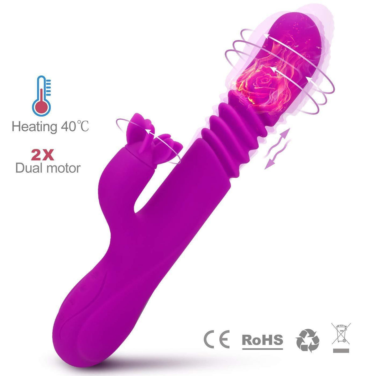 Hareketli Uyarıcılı Isıtmalı Rabbit Vibratör Mor
