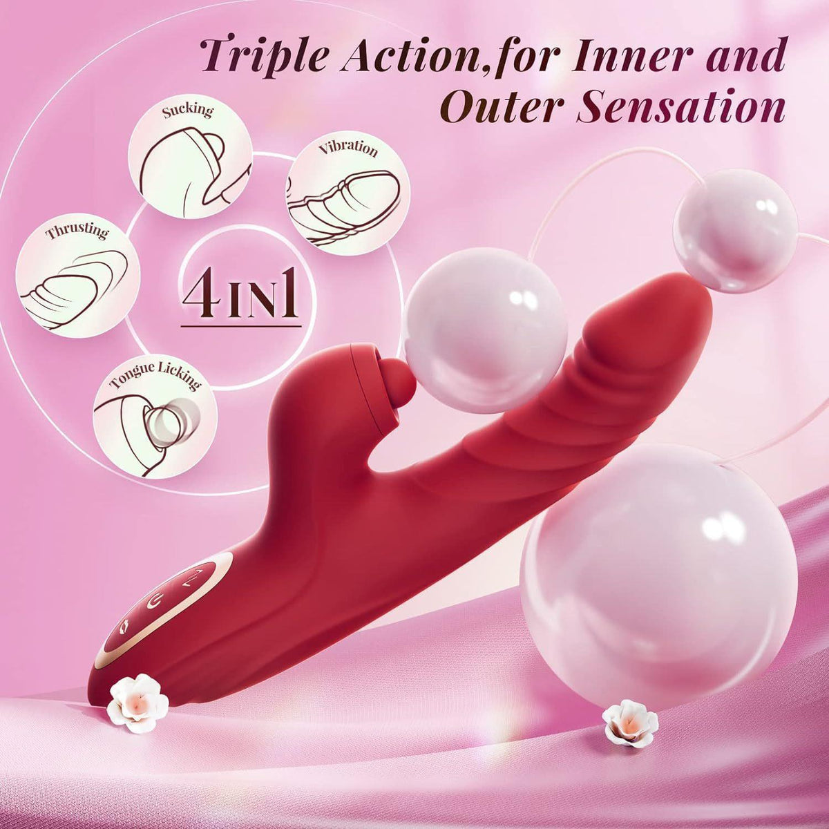 Hareketli Uyarıcılı Rabbit Vibratör Kırmızı