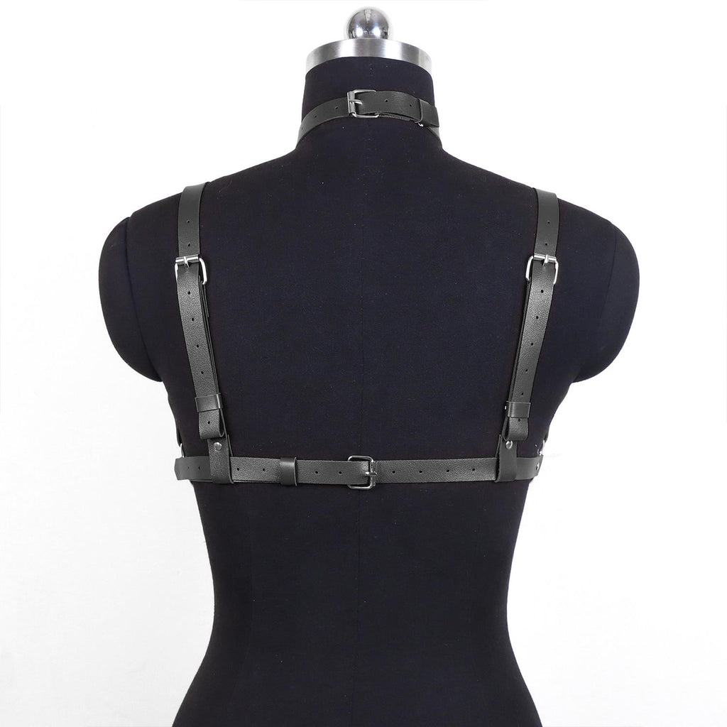 Kalp Detaylı Deri Vücut Harness Takımı Siyah