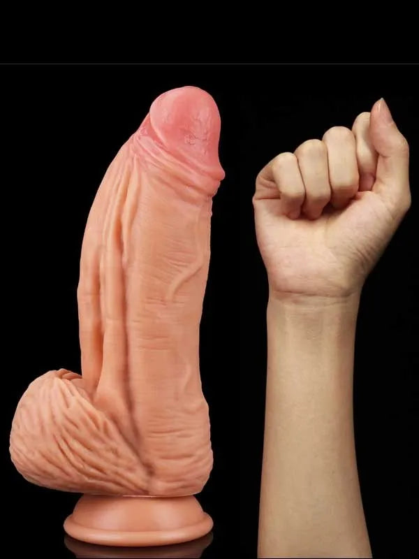 Çift Katmanlı Platinyum Silikon Monster Dildo 25 cm Ten