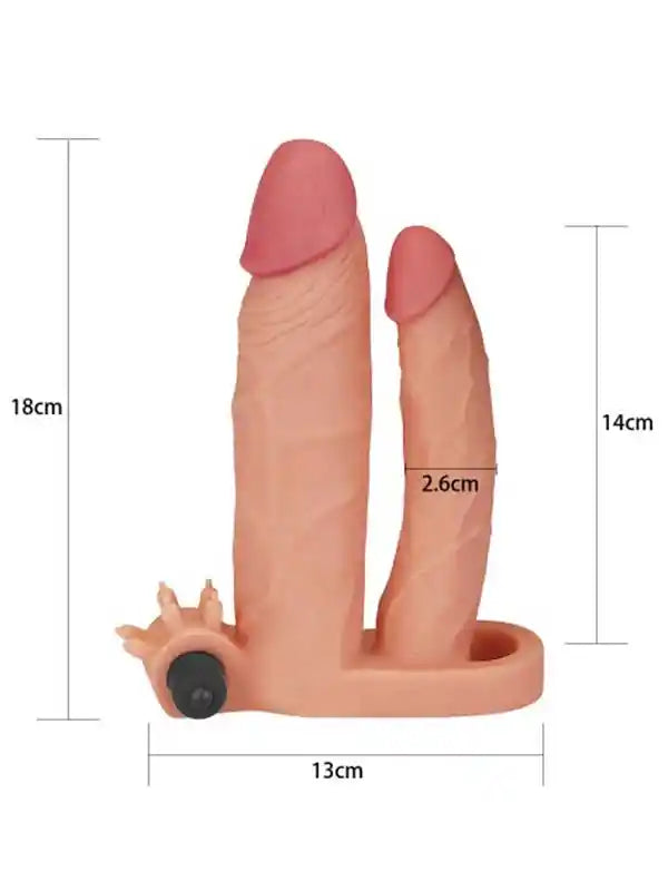 X Tender İkili Titreşimli Realistik Penis Kılıfı 2.5 cm Uzatmalı