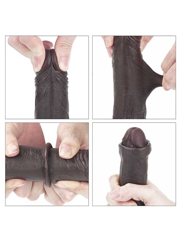 Kayar Derili Çift Katmanlı Gerçekçi Dildo 17.5 cm Siyah