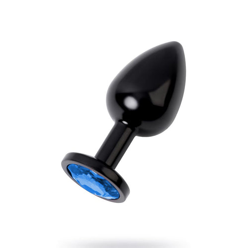 Siyah Metal Mavi Taşlı Anal Plug Küçük Boy