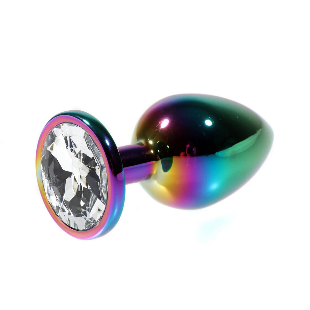 Rainbow Metal Şeffaf Taşlı Anal Plug Orta Boy