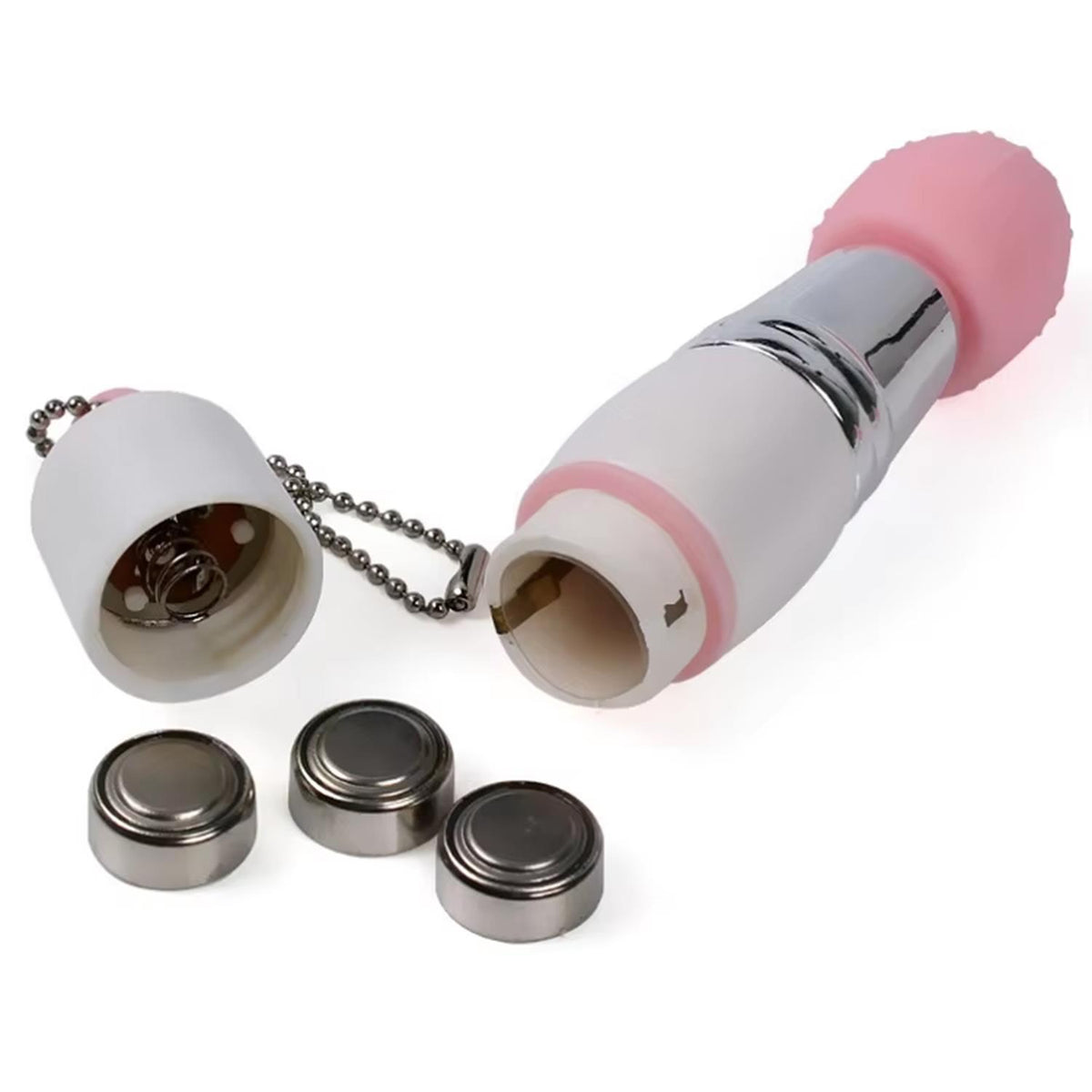 Mini Anahtarlık Vibratör – 3 Başlıklı Kompakt Masaj Cihazı Beyaz