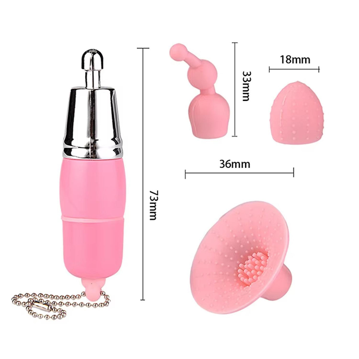 Mini Anahtarlık Vibratör – 3 Başlıklı Kompakt Masaj Cihazı Pembe