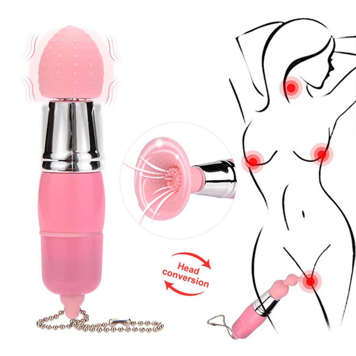Mini Anahtarlık Vibratör – 3 Başlıklı Kompakt Masaj Cihazı Pembe