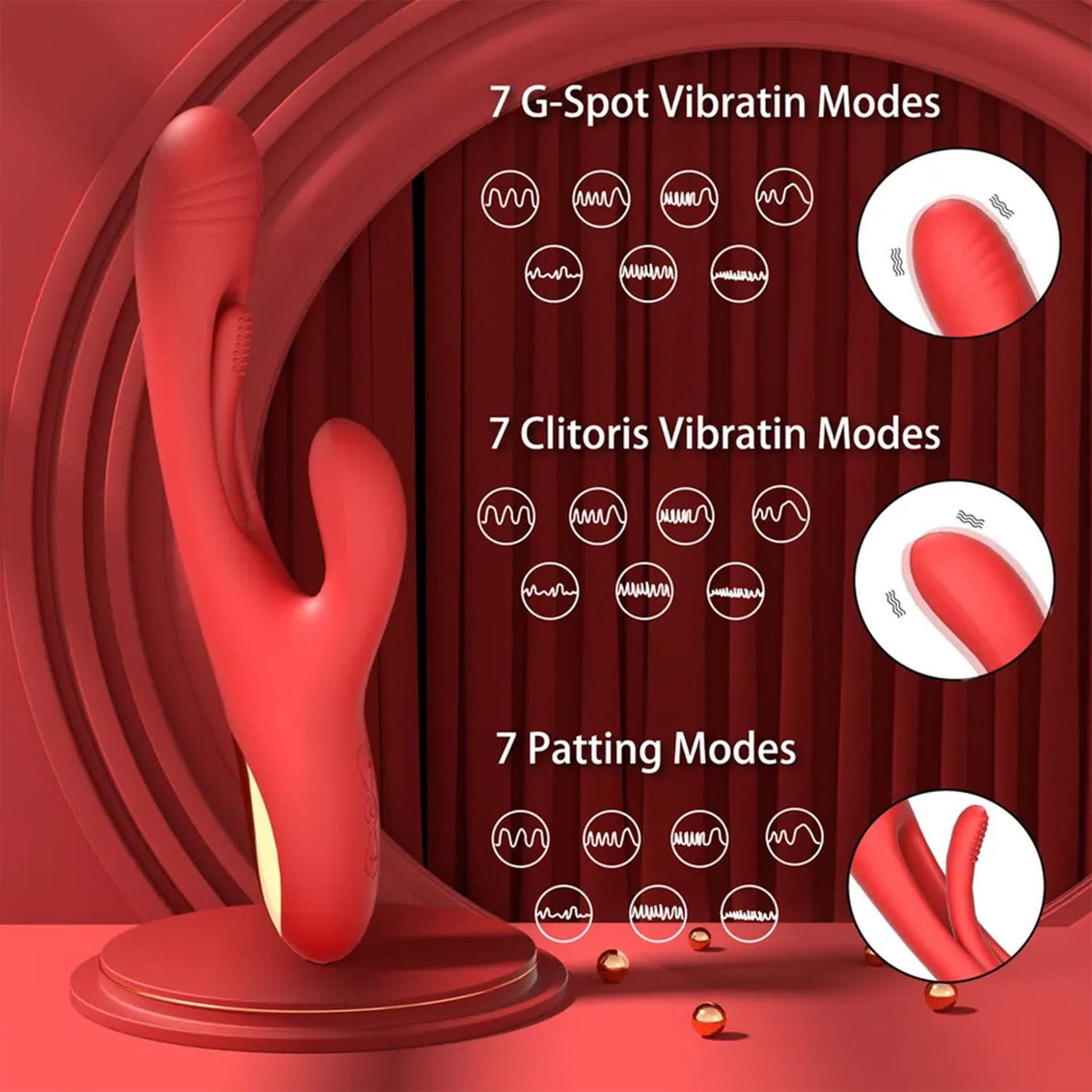 Modern 3 Modlu Rabbit Vibrator Kırmızı