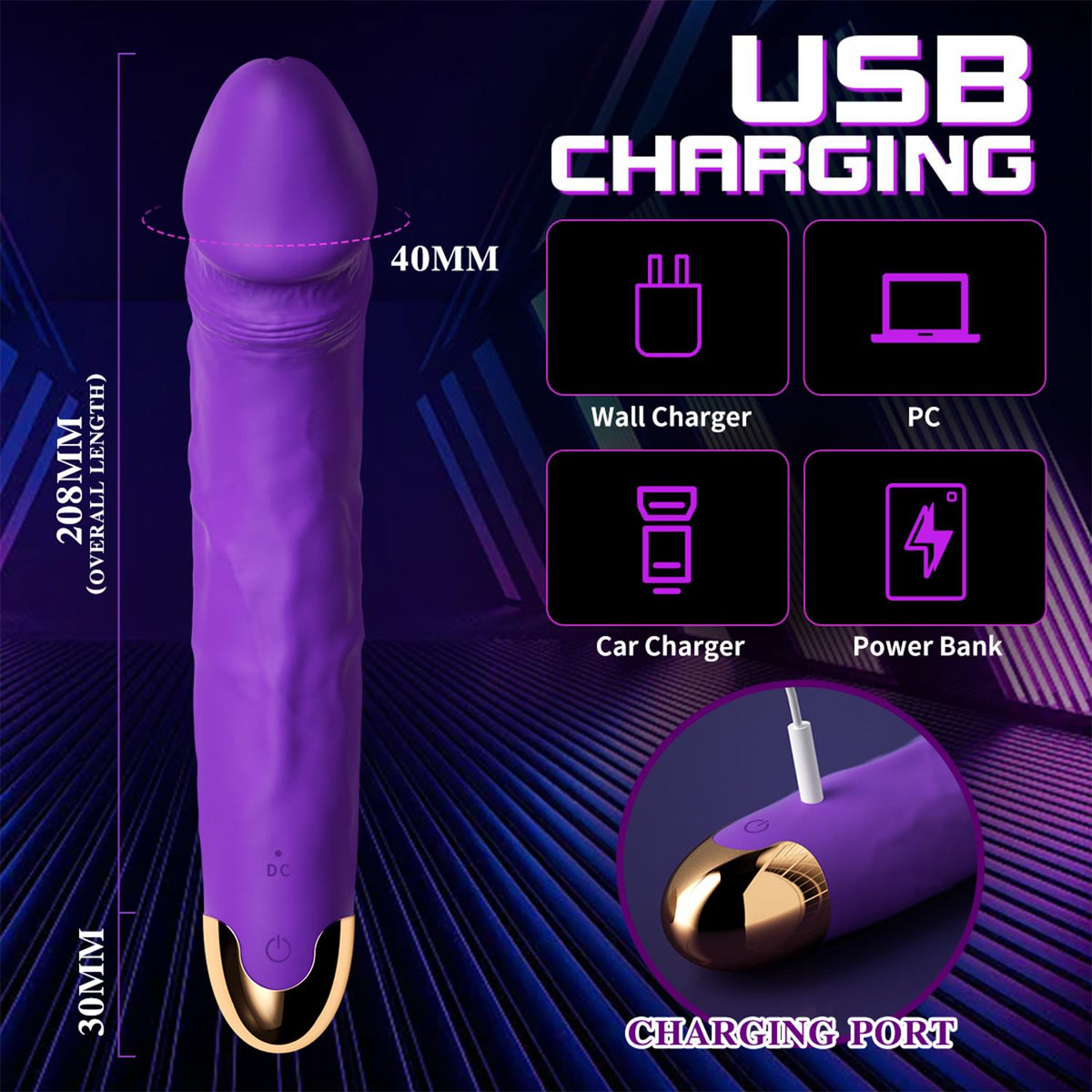 Modern Gerçekçi Dildo Vibratör Mor