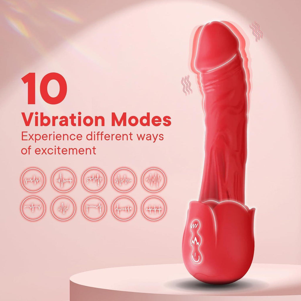 Pembe Tilki Isıtmalı 10 Modlu USB Manyetik Şarjlı Kırmızı Realistik Vibratör