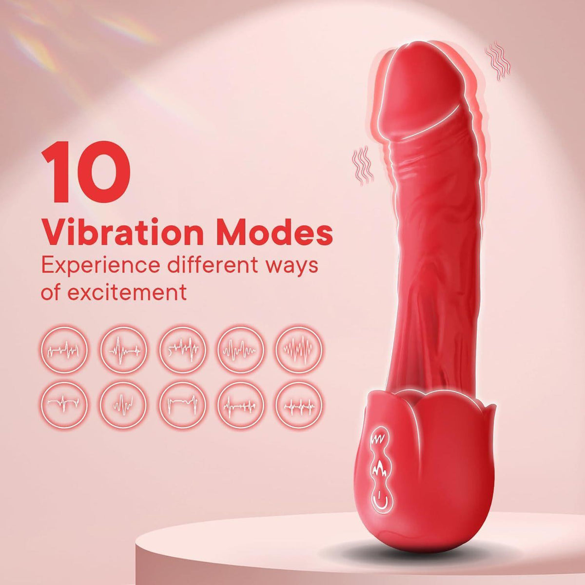 Pembe Tilki Isıtmalı 10 Modlu USB Manyetik Şarjlı Kırmızı Realistik Vibratör