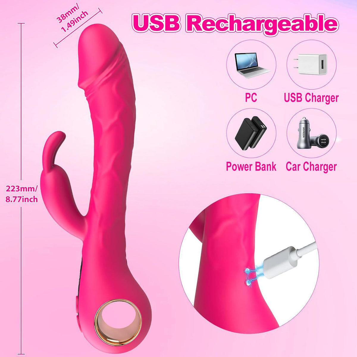 Pembe Tilki LCD Ekranlı 2’si 1 Arada Rabbit Vibratör