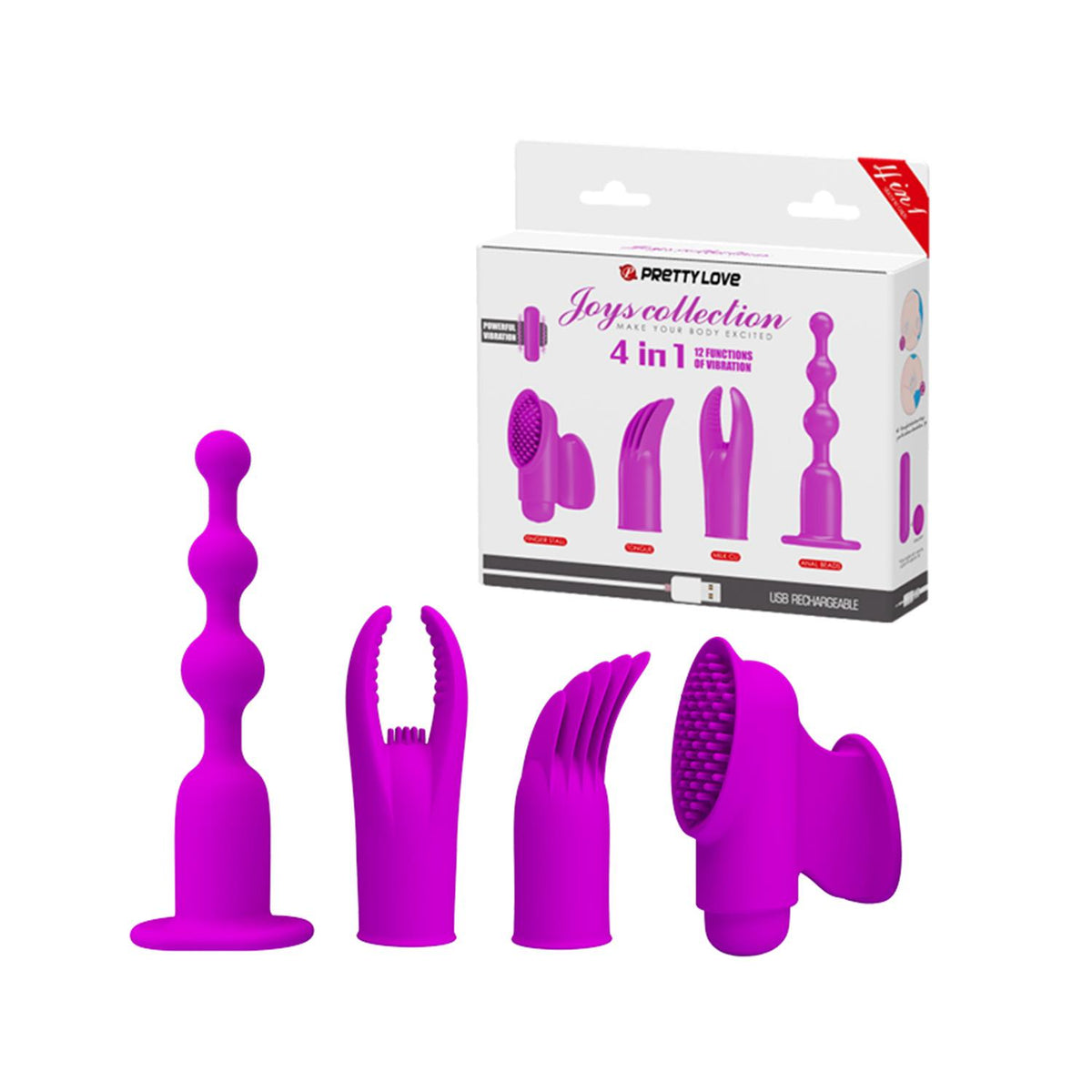 Pretty Love 4’ü 1 Arada USB Şarjlı 12 Mod Titreşimli Bullet Set