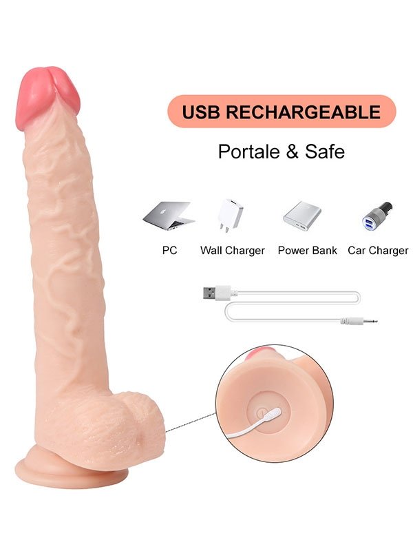 Uzaktan Kumandalı Şarjlı Döner Başlı Titreşimli Realistik Dildo 23 cm