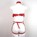 Kırmızı Deri Tam Vücut Harness Takımı
