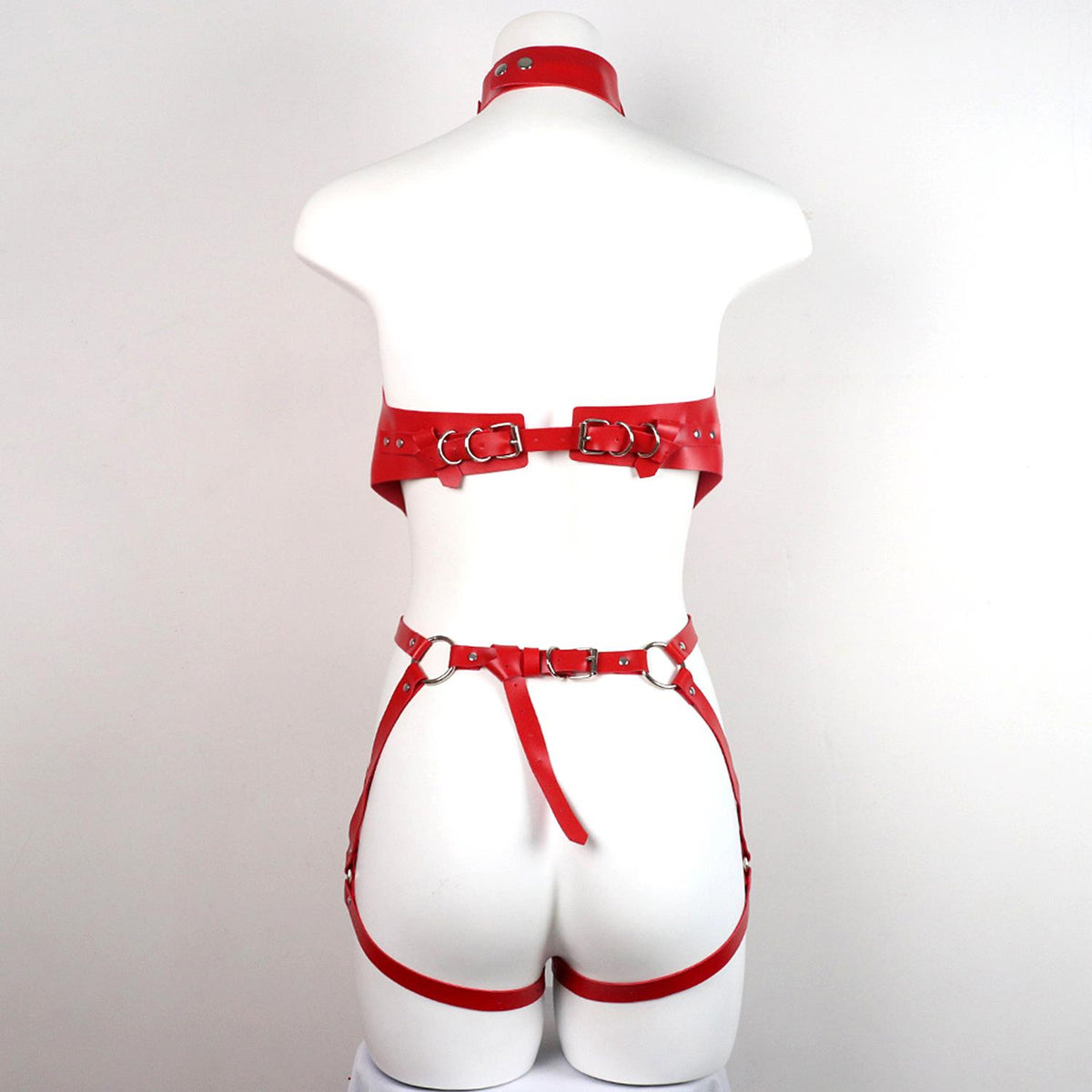 Kırmızı Deri Tam Vücut Harness Takımı